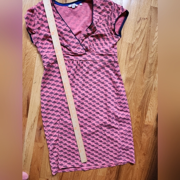 Boden Size 12 Midi Dress Sunset Parasol Print Coral&navy Short Sleeve Summer - Picture 7 of 9